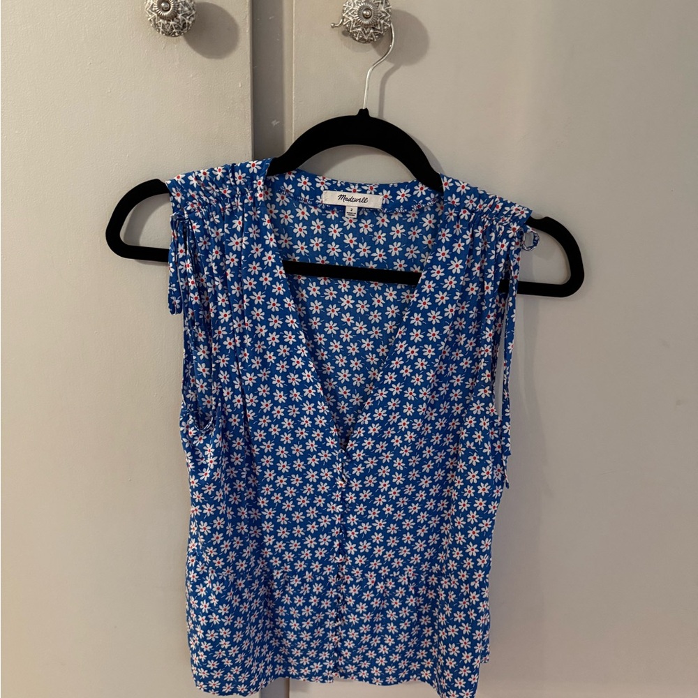 Blue Floral Sleeveless Top